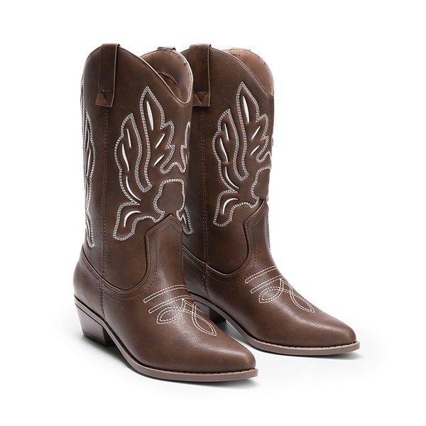 Women’s Embroidered Pointed-Toe Mid-Calf Western Boots - BROWN-PU - 5