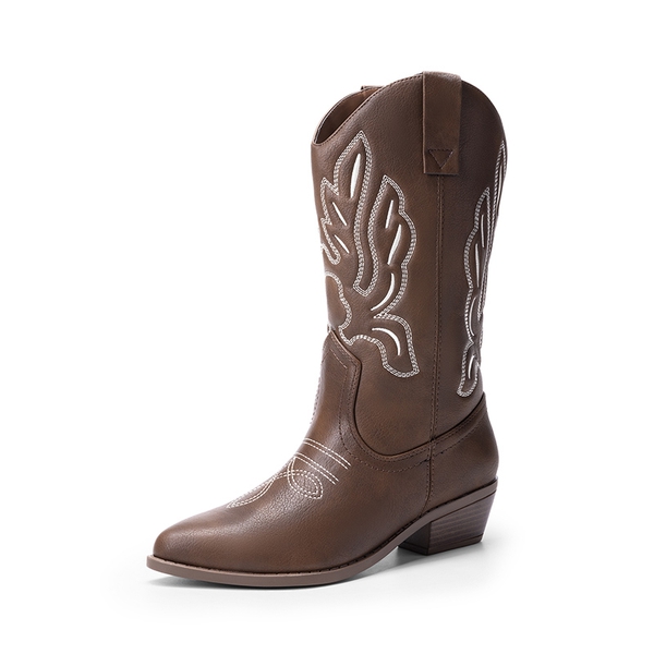 Women’s Embroidered Pointed-Toe Mid-Calf Western Boots - BROWN-PU -  0