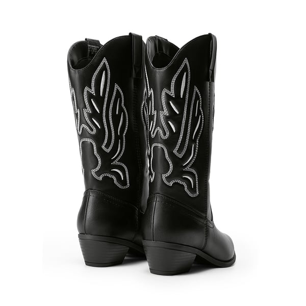 Women’s Embroidered Pointed-Toe Mid-Calf Western Boots - BLACK-PU - 3
