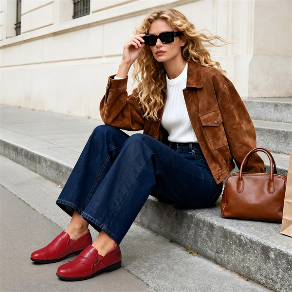 Ergonomic Slip-On Vegan Leather Flats - RED - 1