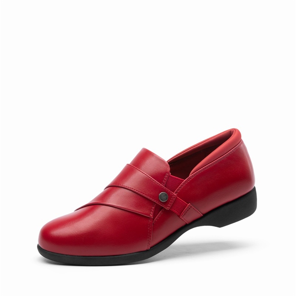 Ergonomic Slip-On Vegan Leather Flats - RED -  0