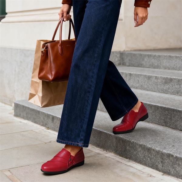 Ergonomic Slip-On Vegan Leather Flats - RED - 2