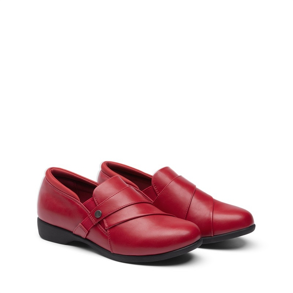Ergonomic Slip-On Vegan Leather Flats - RED - 4