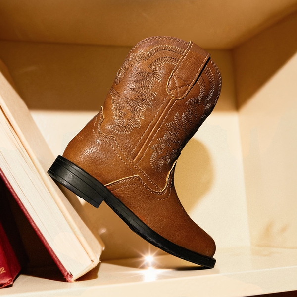 Kids Square-Toe Western Cowboy Boots - BROWN - 1