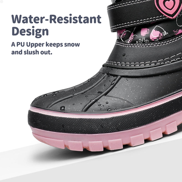 Kids Ankle Waterproof Snow Boots - BLACK PINK - 2