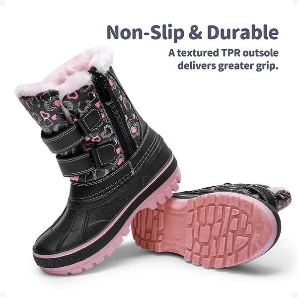 Kids Ankle Waterproof Snow Boots - BLACK PINK - 4