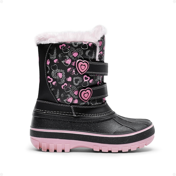 Kids Ankle Waterproof Snow Boots - BLACK PINK - 1