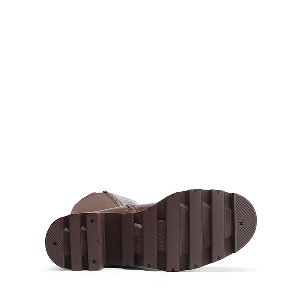 Vegan Leather Chunky Stretch Knee-High Boots - LIGHT BROWN - 5