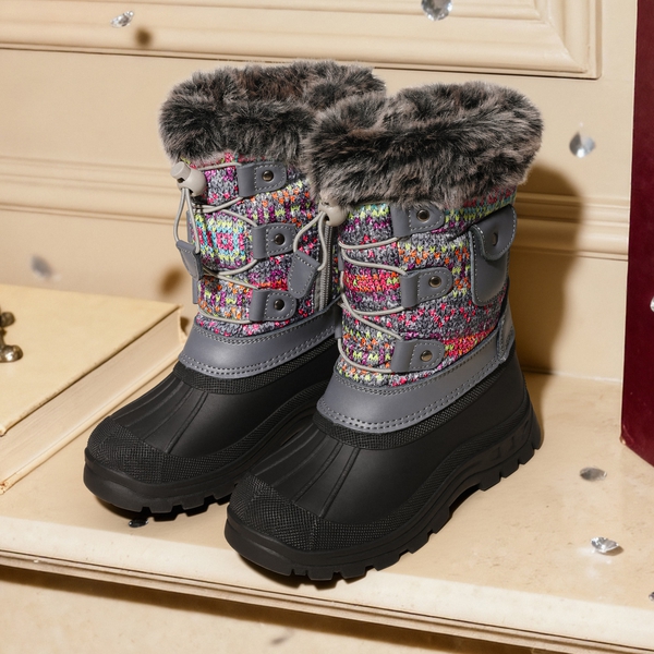Kids Waterproof Warm Snow Boots - GREY MULTI - 1