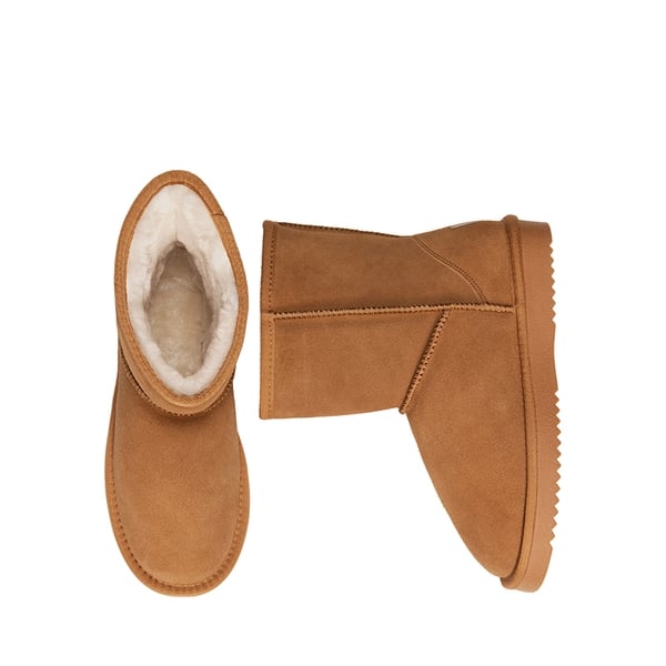 [FuzzyClassic Mid Boot] Suede Mid Calf Snow Boots - CHESNUT - 4