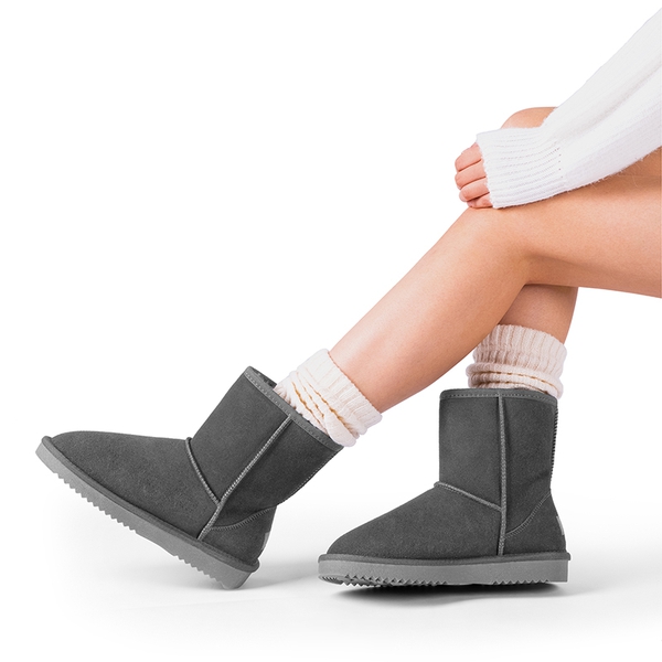 [FuzzyClassic Mid Boot] Suede Mid Calf Snow Boots - GREY - 6