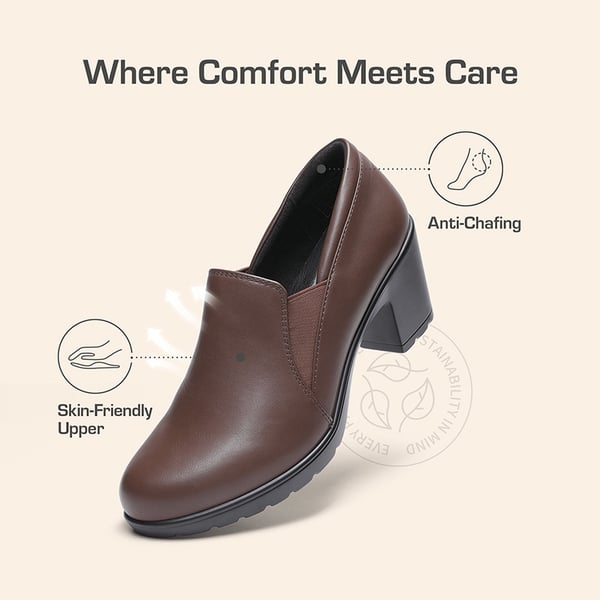 Comfortable Round Toe Block Heel Pumps - DARK BROWN - 5
