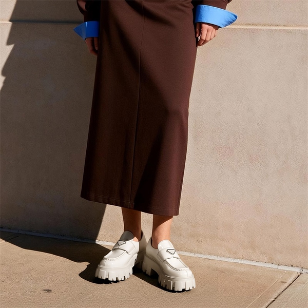 [Livia] Lug Sole Chunky Platform Loafers  - WHITE - 2