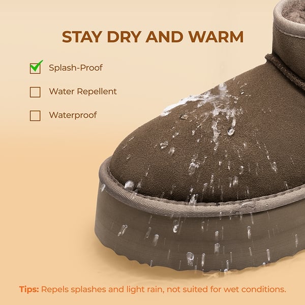 [FuzzyClassic Platform Mini Boot] Suede Platform Ankle Snow Boots - TAUPE - 6