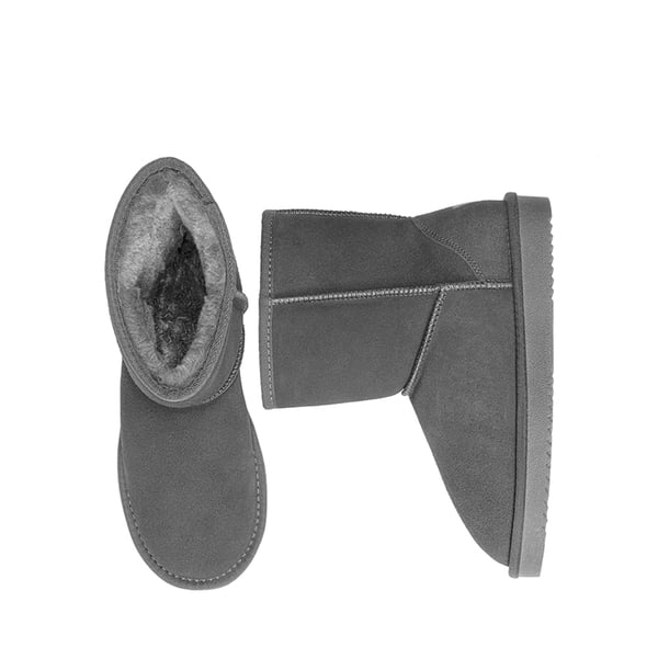 [FuzzyClassic Mid Boot] Suede Mid Calf Snow Boots - GREY - 4