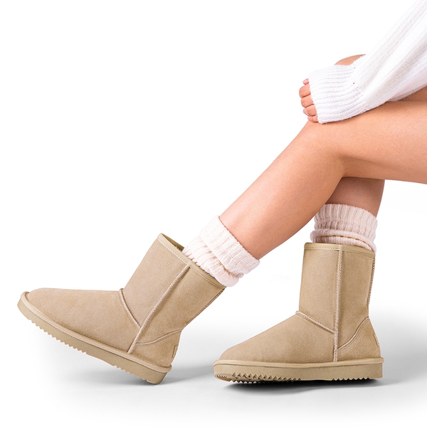 [FuzzyClassic Mid Boot] Suede Mid Calf Snow Boots - SAND - 6