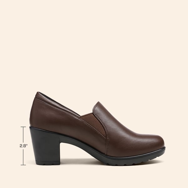 Comfortable Round Toe Block Heel Pumps - DARK BROWN - 1
