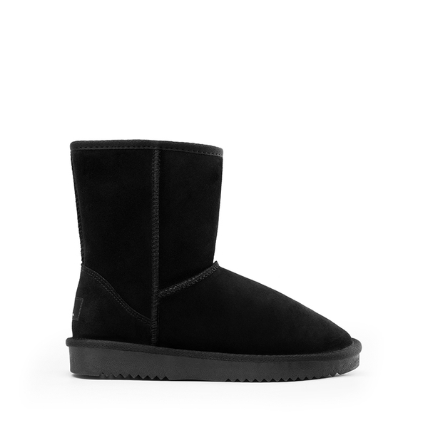 [FuzzyClassic Mid Boot] Suede Mid Calf Snow Boots - BLACK - 1