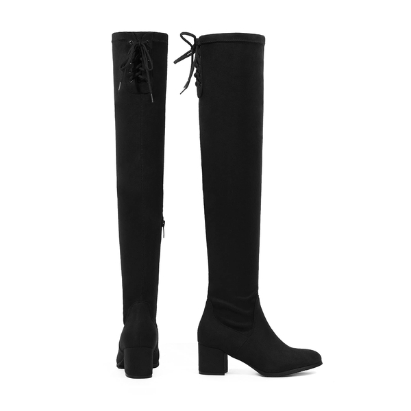 Laurence Chunky Heel Thigh High Boots - BLACK - 4
