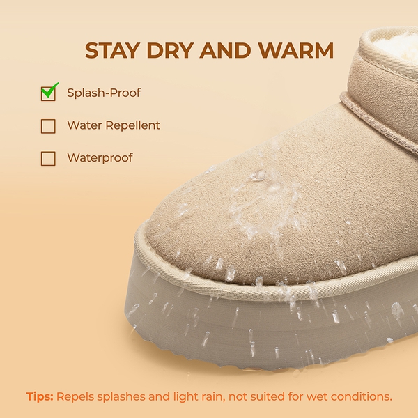 [FuzzyClassic Platform Mini Boot] Suede Platform Ankle Snow Boots - SAND - 6