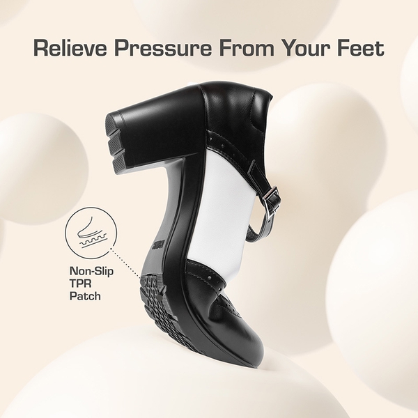  [Morgan] Mary Jane Chunky Heel Pumps - BLACK-WHITE-PU - 3