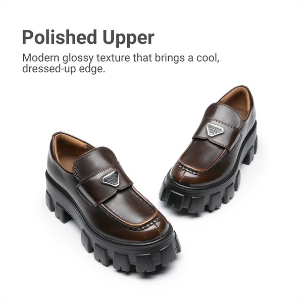 [Livia] Lug Sole Chunky Platform Loafers  - BROWN - 4