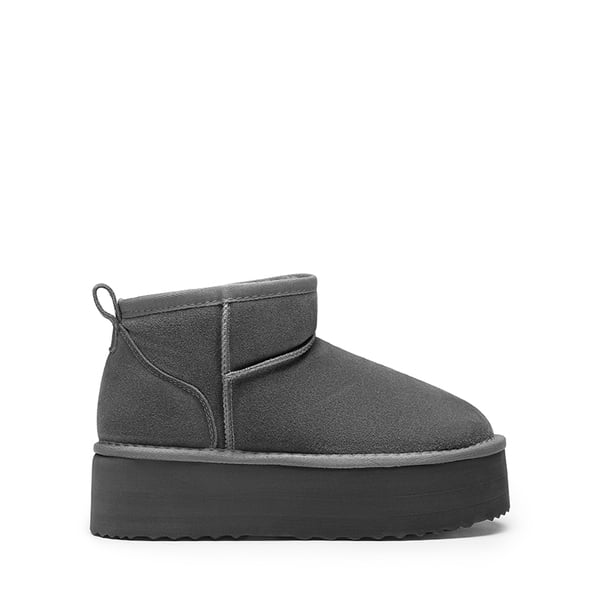 [FuzzyClassic Platform Mini Boot] Suede Platform Ankle Snow Boots - GREY - 3