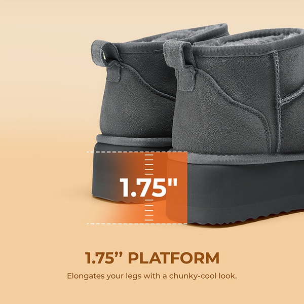 [FuzzyClassic Platform Mini Boot] Suede Platform Ankle Snow Boots - GREY - 7