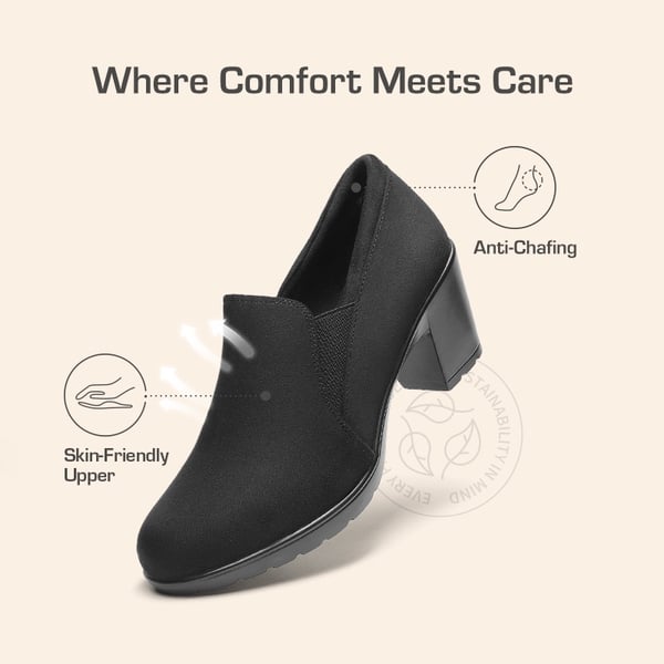 Comfortable Round Toe Block Heel Pumps - BLACK SUEDE - 5