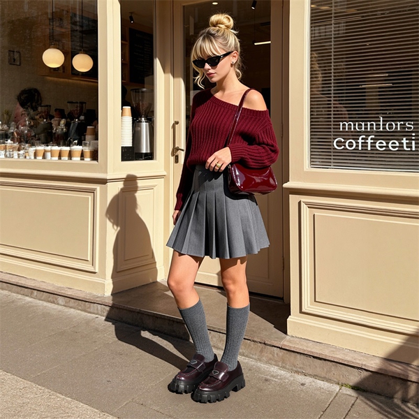 [Livia] Lug Sole Chunky Platform Loafers  - BURGUNDY - 1
