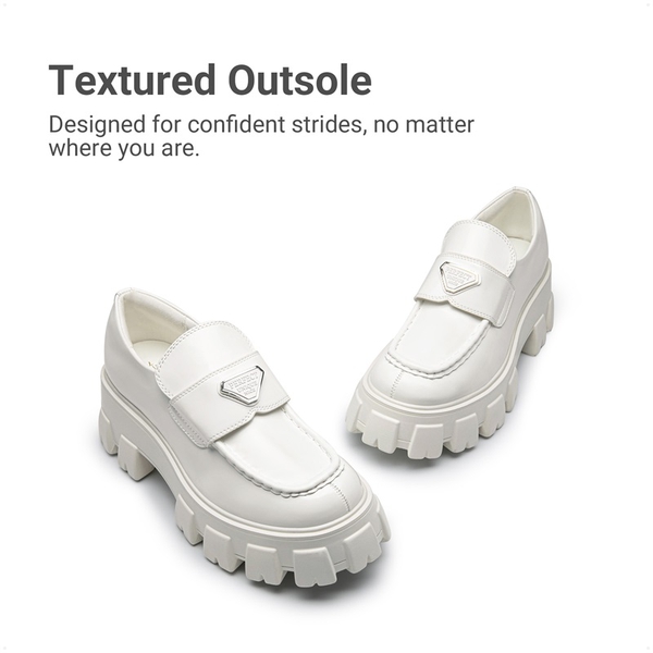 [Livia] Lug Sole Chunky Platform Loafers  - WHITE - 4