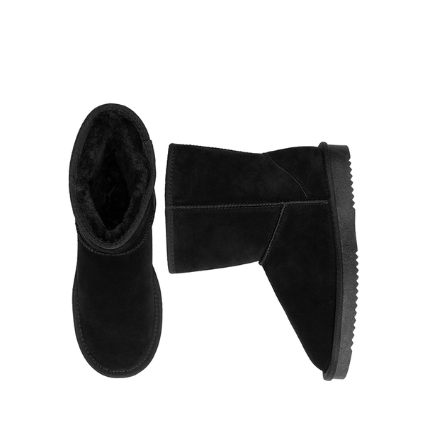 [FuzzyClassic Mid Boot] Suede Mid Calf Snow Boots - BLACK - 4