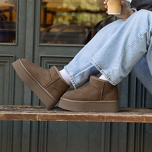 [FuzzyClassic Platform Mini Boot] Suede Platform Ankle Snow Boots - TAUPE - 2