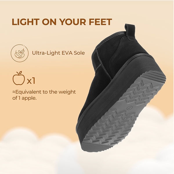 [FuzzyClassic Platform Mini Boot] Suede Platform Ankle Snow Boots - BLACK - 8