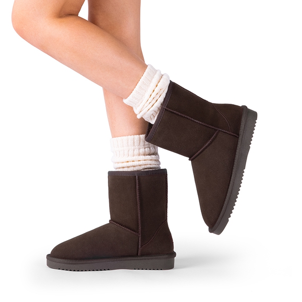 [FuzzyClassic Mid Boot] Suede Mid Calf Snow Boots - BROWN - 5