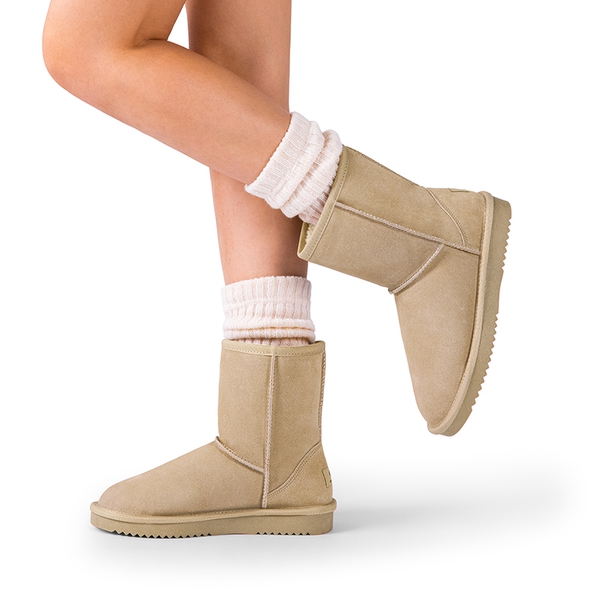 [FuzzyClassic Mid Boot] Suede Mid Calf Snow Boots - SAND - 5