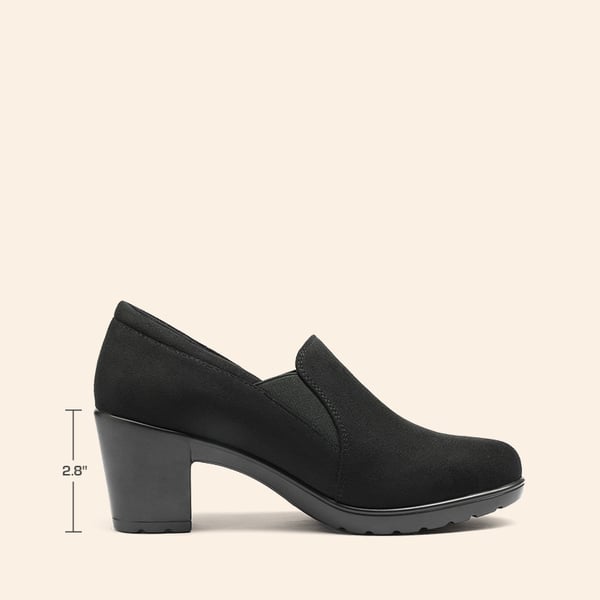 Comfortable Round Toe Block Heel Pumps - BLACK SUEDE - 1