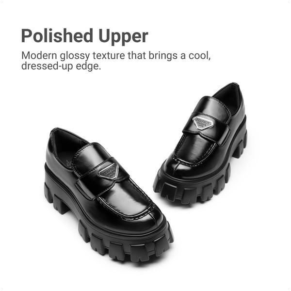 [Livia] Lug Sole Chunky Platform Loafers  - BLACK-PAT - 4