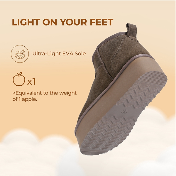 [FuzzyClassic Platform Mini Boot] Suede Platform Ankle Snow Boots - TAUPE - 8