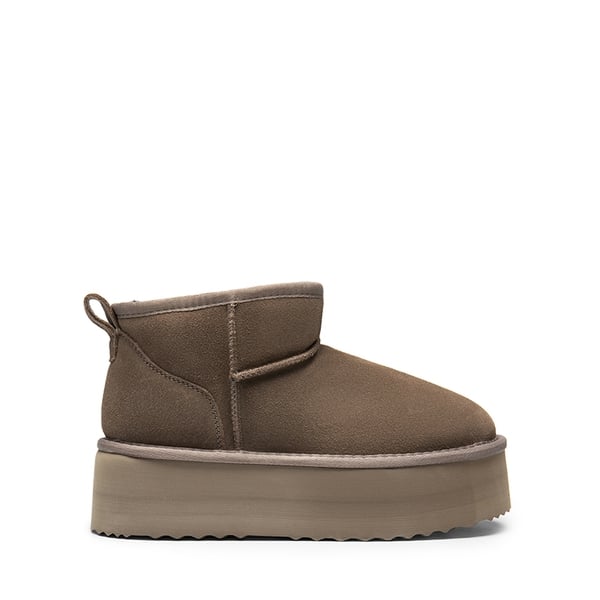 [FuzzyClassic Platform Mini Boot] Suede Platform Ankle Snow Boots - TAUPE - 3