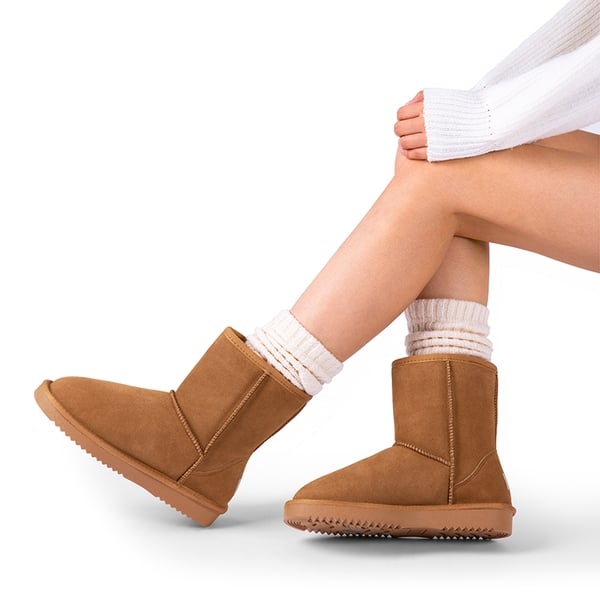 [FuzzyClassic Mid Boot] Suede Mid Calf Snow Boots - CHESNUT - 6