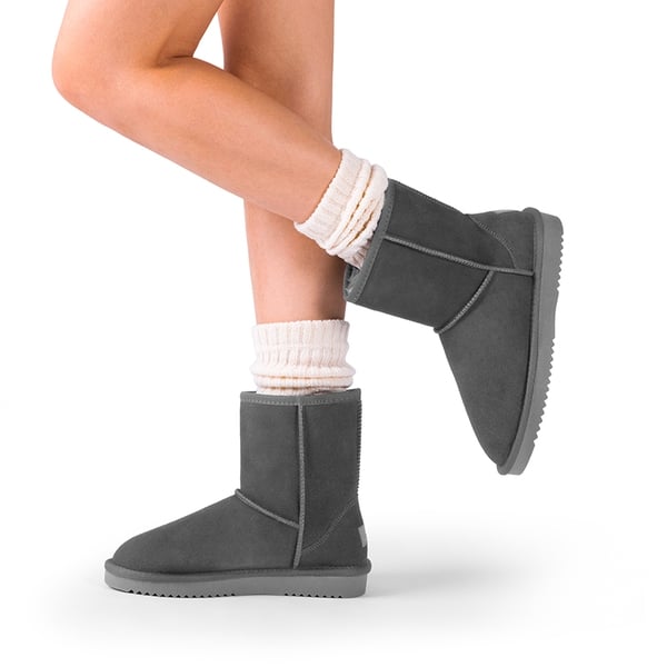 [FuzzyClassic Mid Boot] Suede Mid Calf Snow Boots - GREY - 5
