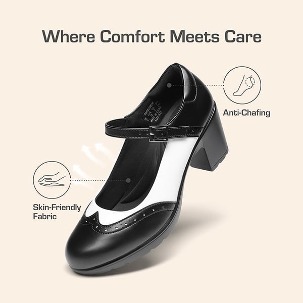  [Morgan] Mary Jane Chunky Heel Pumps - BLACK-WHITE-PU - 4