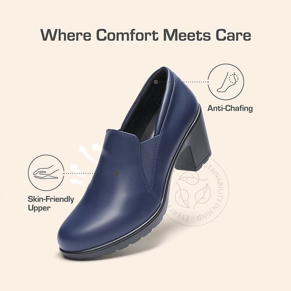 Comfortable Round Toe Block Heel Pumps - NAVY - 5