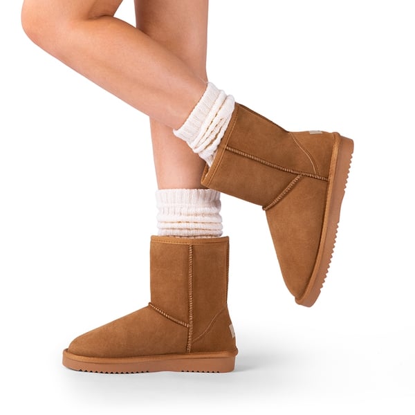 [FuzzyClassic Mid Boot] Suede Mid Calf Snow Boots - CHESNUT - 5