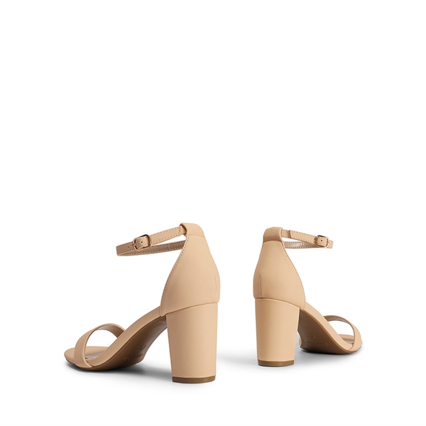 Open Toe Pump Chunky Heel Sandals - NUDE NUBUCK - 4