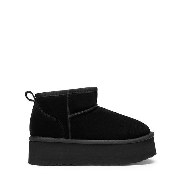 [FuzzyClassic Platform Mini Boot] Suede Platform Ankle Snow Boots - BLACK - 3