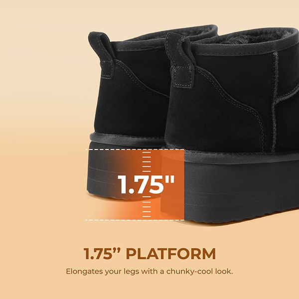 [FuzzyClassic Platform Mini Boot] Suede Platform Ankle Snow Boots - BLACK - 7