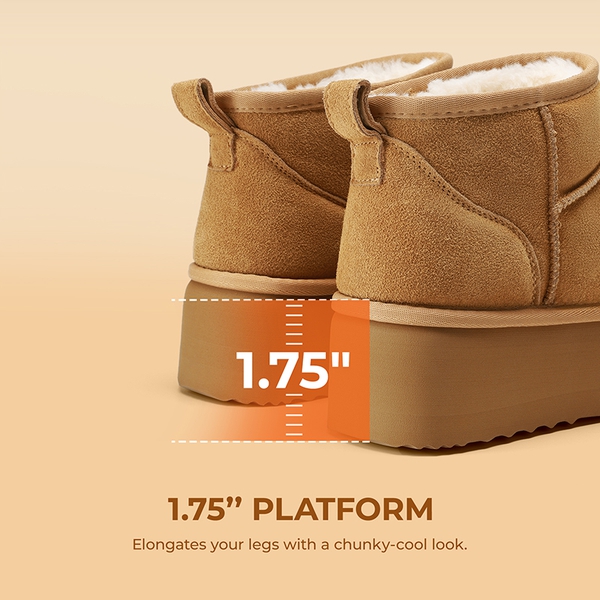 [FuzzyClassic Platform Mini Boot] Suede Platform Ankle Snow Boots - CHESTNUT - 7