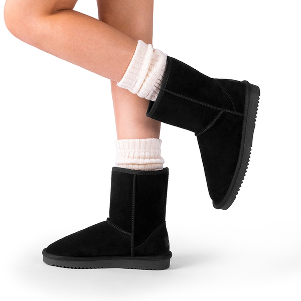 [FuzzyClassic Mid Boot] Suede Mid Calf Snow Boots - BLACK - 6